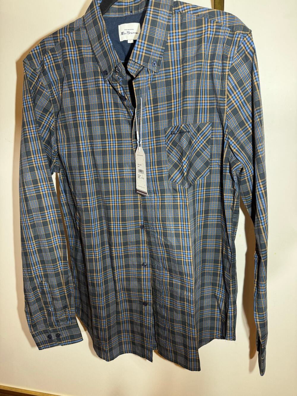 NWT Ben Sherman 100% Cotton Navy Plaid Button Down Shirt